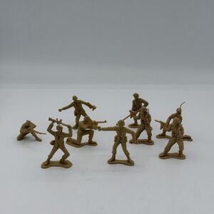 Vintage Tan Brown Plastic Army Men Toy Soldiers Lot of 10 U.S. Military Figures